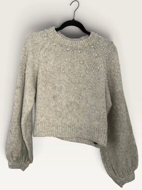 Old Money Zara Knit Pearl Embellished Grey Sweater (L)